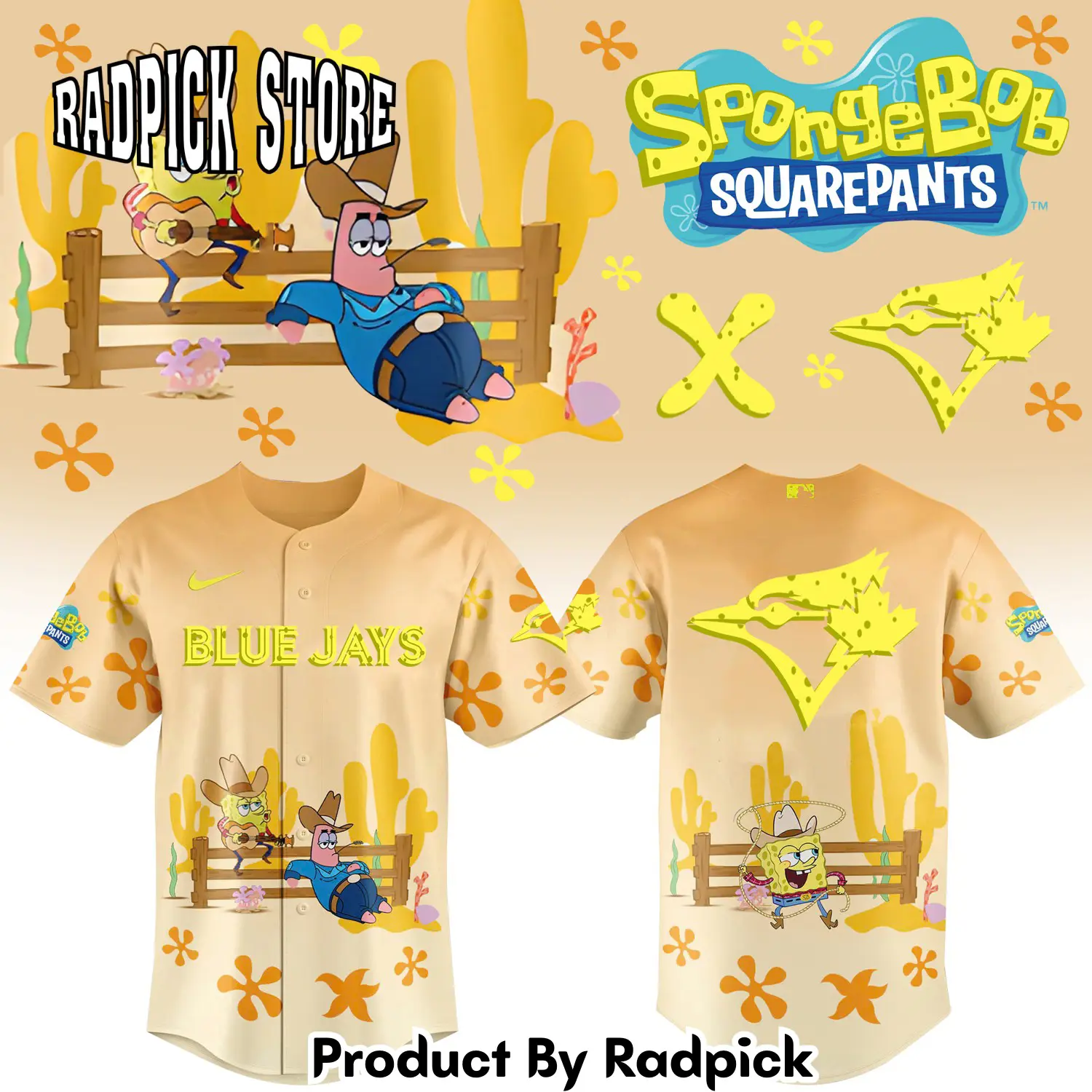 Radpick spongebob squarepants and toronto blue jays baseball baseball jersey rp12750